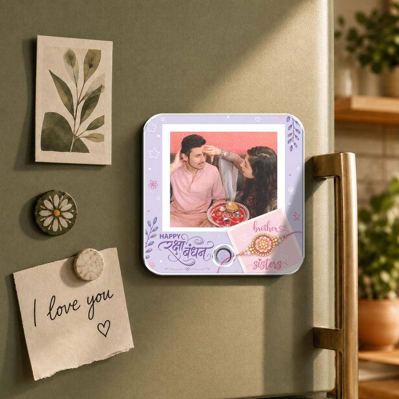 Personalized Sibling Story Rakhi Magnet  Musical Photo Fridge Magnet with Custom Voice Message Unique Raksha Bandhan Gift